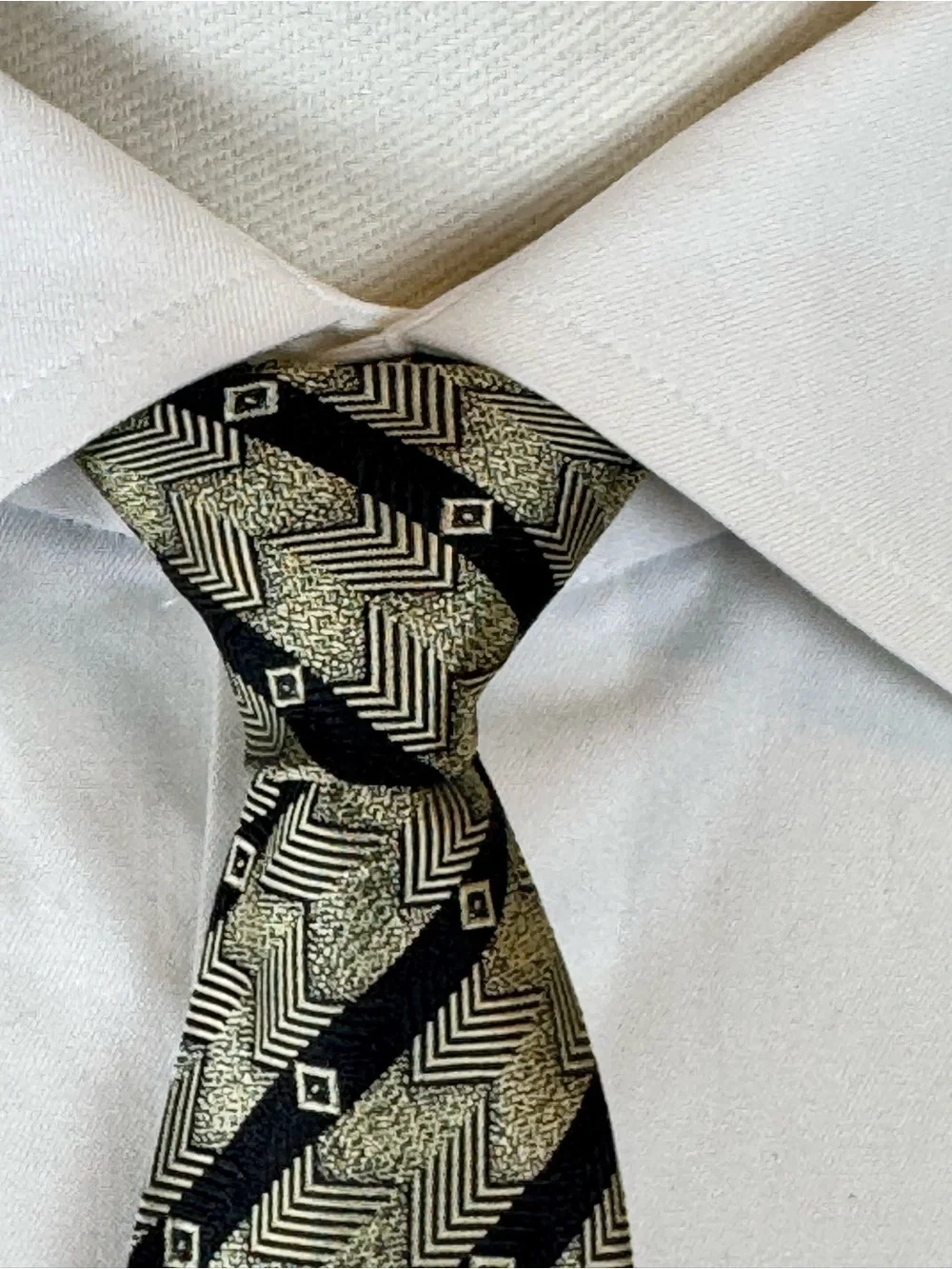 AE Picabia Men’s Necktie Black and Gold Geometric Chevron Silk Tie
